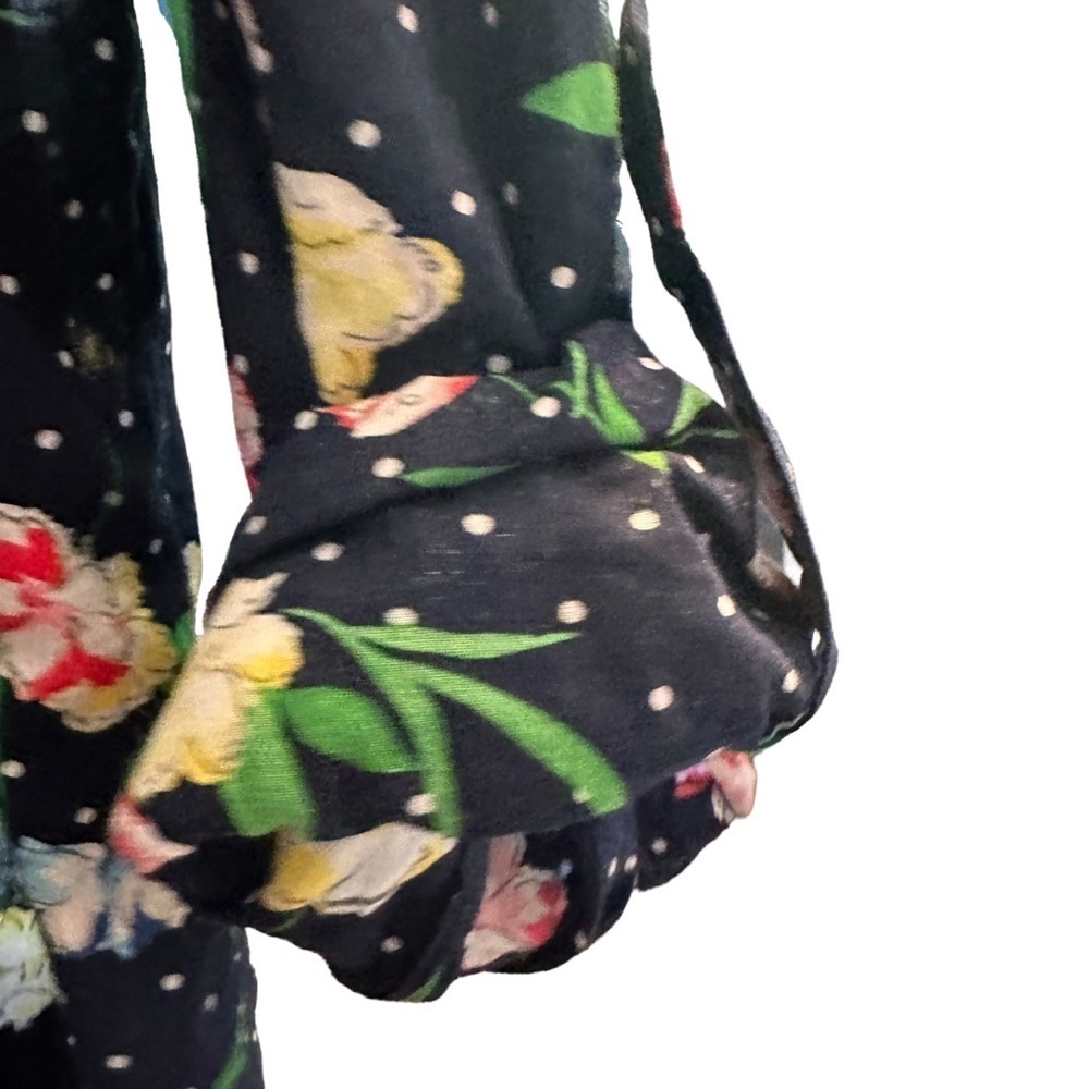 Talbots Navy Blue White Polka Dot Floral Six Button Blouse sz XLarge - Picture 5 of 8
